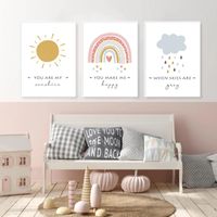 Wholesale Paintings Cartoon Sun Cloud Rainbow Nursery Decor Canvas Painting Wall Art Pictures Posters Prints For Kids Baby Room Home Decoration