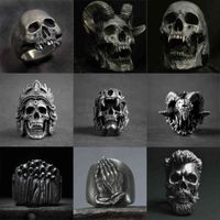 Wholesale Gothic Punk Satin devil skull ring retro mens Steampunk ring stainless steel ring hip hop motorcycle rock bike jewelry