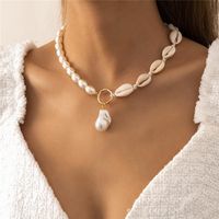 Wholesale Sea Shell Imitation Pearl Splice Chains Single Circle Vacation Necklaces Women Alloy Beach Dress Gold Link Chain Necklace Jewelry