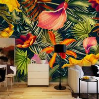 Wholesale Wallpapers Custom WallpaperTropical Rainforest Plant Flowers Banana Leaves Backdrop Painted Living Room Bedroom Large Mural Wall Paper
