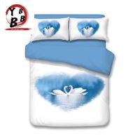 Wholesale Bedding Sets HD Digital Swans D Set Snow Quilts Cover Bed Sheets Pillowcases White Blue Twin Full Queen King Size Fashion Bedclothes