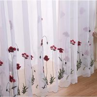 Wholesale Classic White Sheer Embroidered Red Flower Curtains Tulle for Living Room Simple Pastoral Window Screen Voile Curtain bedroom