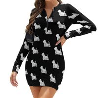 Wholesale Casual Dresses West Highland White Terrier Dress Long Sleeve Colorful Polyester Bodycon Teen Pattern Date Curvy One Piece