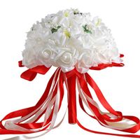 Wholesale Decorative Flowers Wreaths Beautiful White Crystal Roses Pearl Bridesmaid Purple Royal Blue Wedding Bouquet Bridal Artificial Silk Decorat