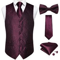 Wholesale Men s Vests DiBanGu Silk Wedding Suit Vest Tie Set Groom Homme Formal Dress Business Burgundy Tuxedo Waistcoat Necktie Bowtie