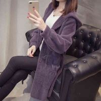 Wholesale Jacket Mink medium and long coat women s autumn and blazers woman winter new knitted cardigan loose hooded large foreign style women leather jackets