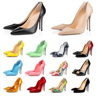 Wholesale Dress shoes red bottom fashion high heels for women party wedding triple black nude yellow pink glitter spikes Pointed peep Toes Pumps