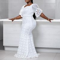 Wholesale Casual Dresses Hollow Out Mermaid Sexy Summer Long Maxi Robe African High Waist Trumpet Femme Vestiods White Elegant Party Bodycon Dres