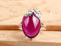 Wholesale 925 sterling silver jewelry large red corundum silver ring mysterious and elegant Thai silver gemstone ring