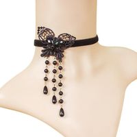 Wholesale Chokers Korean Black Lace Butterfly Pearl Tassel Female Necklace Fake Collar Clavicle Chain Accessories