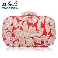 Wholesale Evening Bags Metallic Leaf Gold Lady Clutch Red Black Beaded Wedding Toiletry Bag Party Purse Pochette Package Crystal Messenger