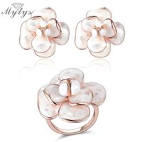 Wholesale Earrings Necklace Mytys Flower Ring And Earring Jewelry Sets Lace GP Resin Enamel High Quality Gift For Women With Box R681 E36