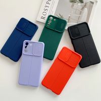 Wholesale Leather Slide Camera Lens Protection Cases For Samsung Galaxy A32 A22 A52 A72 A51 A10S A12 M12 S21 Ultra S20 FE Shockproof Cover