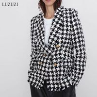 Wholesale 2021 New Women Tweed Jackets Fashion Office Ladies Black Tassel Houndstooth Coats Female Autumn Vintage Chic Thick Plaid Coat Brvq