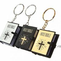Wholesale Party Favor Mini English Holy Bible Keychain Religious Christian Jesus Cross Key Chains Lord s Prayer Jewelry For Women Men RRF12172