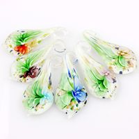 Wholesale Fashion Pendants Handmade Murano Lampwork Glass Mix Color White flower Leaf Pendant Fit Necklace