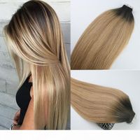 Wholesale Tape In Human Hair Extensions Ombre Hair Brazilian Virgin Hair Balayage Dark Brown to Blonde Extensions Highlight Skin Weft