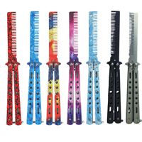 Wholesale Hair Brushes Stainless Steel Foldable Comb Practice Training Butterfly Knife Salon Hairdressing Supplies Barber Beard Mustache Styling Combs