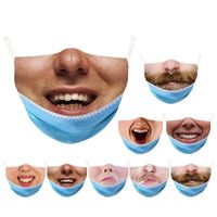 Wholesale Adult Face Mask Merry Funny beard Human Face smoke Ice Silk D Print Mouth Smoke Breathable Cosply Party Masks Dust Fog Blank FaceMask