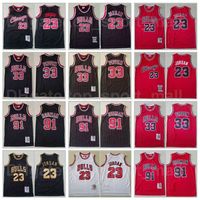 Wholesale Mitchell and Ness Basketball Scottie Pippen Jersey Dennis Rodman Michael Breathable Team Red White Stripe Black Vintage High