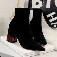 Wholesale Women Boots Fashion Pointed Toe Shoes Suede High Heels Black Ankle Booties Western Ladies Platform Boots New Winter