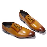 Wholesale Dress Shoes spring fall fashion craft leather genuine casual shoes broach lace to breathable oxfords dressed in yellow size E92L