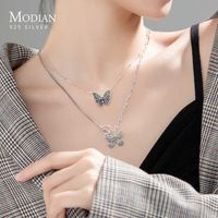 Wholesale Sterling Pendant Real Flying Silver Retro Butterfly Modian Necklace for Women Style Pendant Fine Jewelry Design Q0531