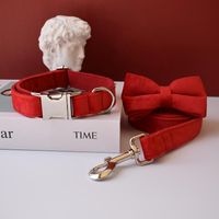 Wholesale Dog Collars Leashes Red Collar Personalized Velvet Cotton Quality Fabric For Small Medium Large Custom Metal Parts Pet Accessory Flannele