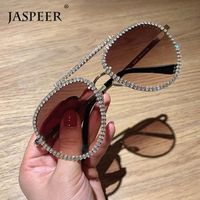 Wholesale Sunglasses JASPEER Oversize Metal Frames Luxury Diamond Vintage Sun Glasses Women Eyewear Mens Driving Mirror Shades