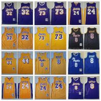 Wholesale Mitchell and Ness Johnson Jersey Basketball Vintage Jerry West Dennis Rodman Retro Color Yellow Purple Black White Beige Blue Red Stitched Big Team Logo