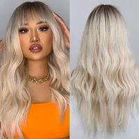 Wholesale Synthetic Wigs Dark Brown Root Ombre Blonde White For Women Long Wavy Woman s Wig With Bangs Top Quality Hair