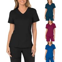 Wholesale Women s T Shirt Women Short Sleeve V Neck Tops Working Uniform Solid Pocket Shirt Casual Female Fashion Nursing Overalls