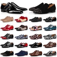 Wholesale luxury men dress shoes red bottoms designer spikes flat loafers sneakers mens oxford derby shoe suede patent leather rivets black blue brown