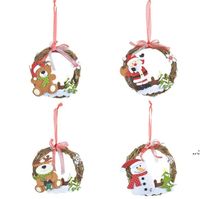 Wholesale Hanging Ornament Christmas Rattan Wreath Ornaments Santa Clause Snowman Reindee Decoration for Xmas Tree HWD11543