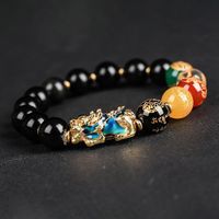 Wholesale Natural obsidian hand string bracelets five elements beads mythical wild animal mood bracelet