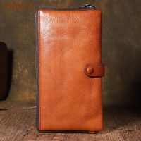 Wholesale Wallets Original Retro Handmade Genuine Leather Long Wallet Men Women s Cowhide Clutch Bag Couple Zipper Multi card Holder Phone