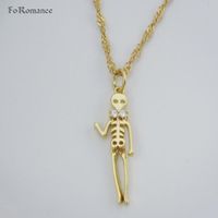 Wholesale Foromance YELLOW GOLD GP quot WATER WAVE NECKLACE TWO STYLES DANCING SKELETON LEGS CAN MOVE CZ STONES INTERESTING PENDANT