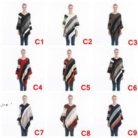 Wholesale Women Striped Tassel Poncho Sweater Knit Scarf Wrap Loose Shawl Vintage Scarves Cloak Coat Girls Winter Warm Home Clothes LLF11084