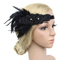 Wholesale Hair Accessories Black Rhinestone Beaded Sequin Band s Vintage Gatsby Party Headpiece Women Flapper Feather Headband