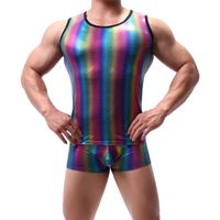 Wholesale Sexy Men Sets Tanks Top Pants Boxer Shorts Striped Male Stage Performance Clubwear Gay Singlet Undershirts Lingerie Suits