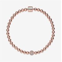 Wholesale Hot sales Beautiful Women s Beads Pave k Rose Bracelet Summer Jewelry for Pandora Sterling Silver Hand Chain Beaded bracelets With Original box