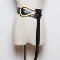 Wholesale New Fashion women long belts gold alloy weight buckle super soft PU leather holes wide cross body belt knotted waistbands girl Y0909