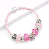 Wholesale Beaded Strands Arrival Awareness Jewelry Breast Cancer Bracelets PU Pink Leather Rope Beaded Bracelet Bangle Women Gifts Pulsera
