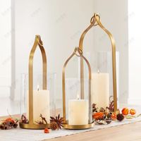 Wholesale Candle Holders Nordic Retro Gold Wedding House Luxury Metal Pillar Geometric Lantern Candeliere Home Decor Eg50zt