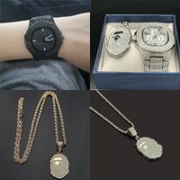 Wholesale watches Designer Luxury watch Brand table Hip hop Necklace rap trendsetter diamond inlaid watch full punk personality ape Head Jewelry Set
