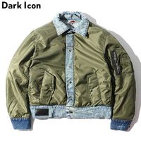 Wholesale DARK ICON Durable Wear Patchwork Cotton Padded Men s Jacket Winter Thick Style Ripped Denim Coats Men Green Black