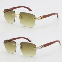Wholesale Factory Selling Wooden Metal Rimless Sunglasses Peacock Wood T8300816 Unisex C Decoration K Gold Frame glasses male and female liang0899
