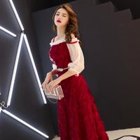 Wholesale Ethnic Clothing Elegant Burgundy Asian Long Dress Vestidos Chinos Oriental Qipao Evening Gowns Classic Party Size XS XXL