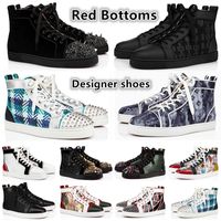 Wholesale Red bottoms High mens designer dress shoes sneakers casual Black White Camo Glitter Grey leather suede fashion spikes Wedding Office party Career men shoe With Box