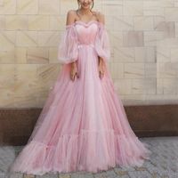 Wholesale Casual Dresses Elegant Wedding Party Swing Dress For Women Sexy Off The Shoulder Ball Gown Floor Length Lantern Lace Mesh Dres